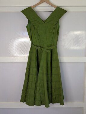 Susan Ross Green Belted A Line Dress Sleeveless Belted Textured Size Small